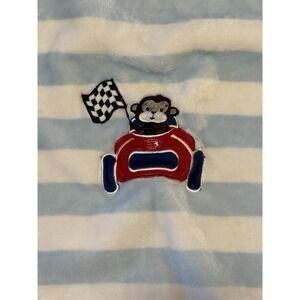 Circo Target Light Blue White Wide Stripe Monkey Racecar Plush Baby Blanket 2013